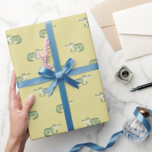 Papel De Regalo Cocodrilos acuarela sobre amarillo claro