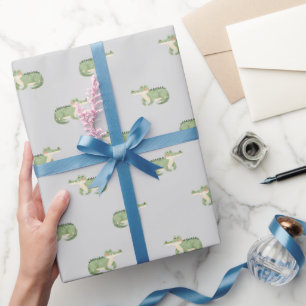 Papel De Regalo Cocodrilos acuarela sobre gris claro