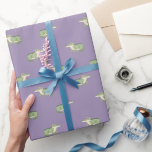 Papel De Regalo Cocodrilos acuarela sobre morado claro