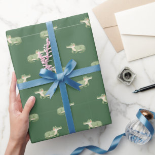 Papel De Regalo Cocodrilos acuarela sobre verde