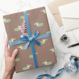 Papel De Regalo Cocodrilos en acuarela sobre marrón