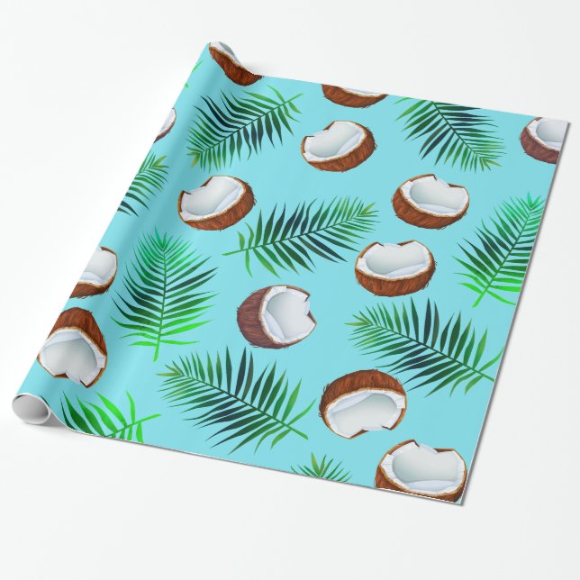 Papel De Regalo Cocos y hojas de palma tropicales (Desenrollado)