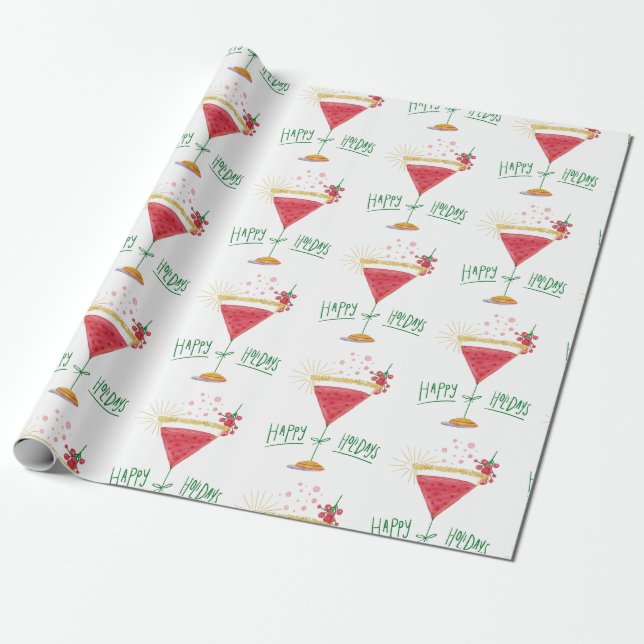 Papel De Regalo cóctel de navidades de vacaciones felices (Desenrollado)