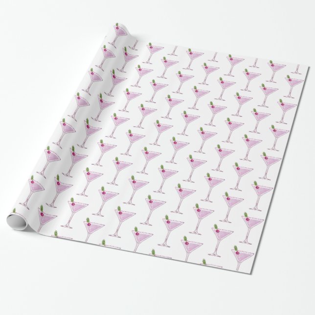 Papel De Regalo Cóctel de Navidades rosas (Desenrollado)