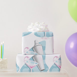 Papel De Regalo Cóctel Pink Martini y coctelera de plata