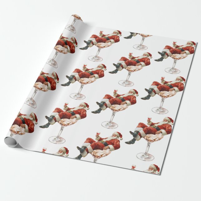 Papel De Regalo Cóctel Retro de Santa Navidad (Desenrollado)