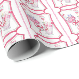 Papel De Regalo Cócteles acuarelas de color rosa caliente Mahjong