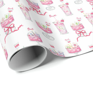 Papel De Regalo Cócteles de Mahjong Rosa Caliente Acuarela