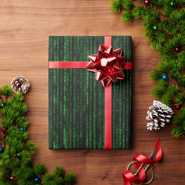 Papel De Regalo código de matriz, código binario verde  (Regalo de vacaciones)