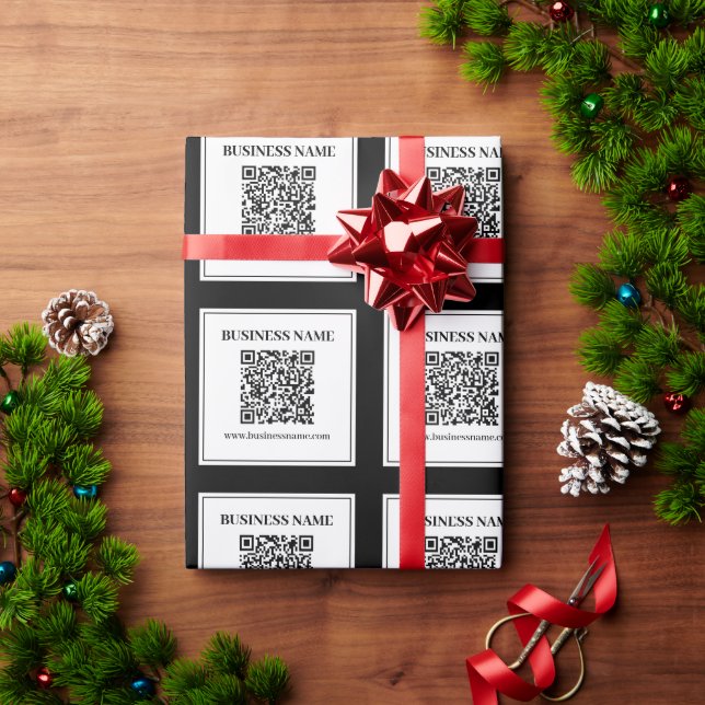 Papel De Regalo Código QR empresarial | Blanco y Negro (Regalo de vacaciones)