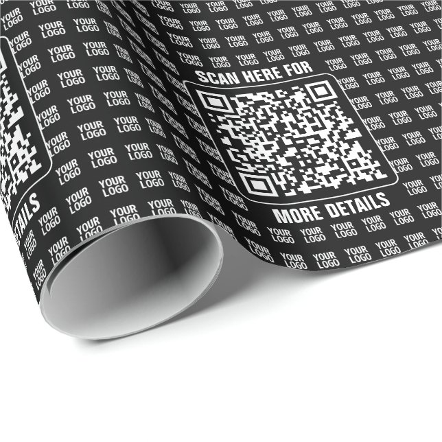 Papel De Regalo Código QR promocional (editable) más patrón de log (Esquina del rollo)