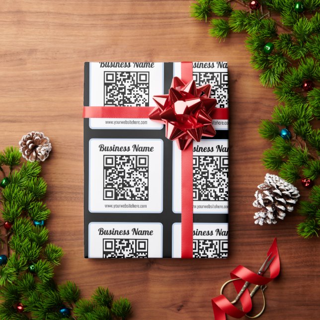 Papel De Regalo Código QR y texto editables con borde azul claro (Regalo de vacaciones)
