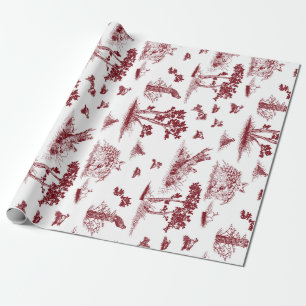 Papel De Regalo Codornices Toile De Jouy Cranberry y blanco