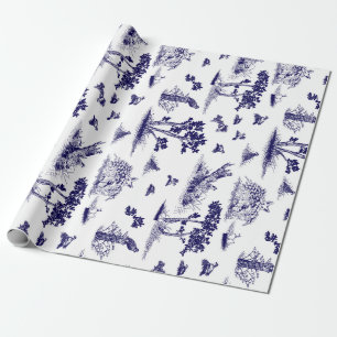 Papel De Regalo Codornices Toile De Jouy Navy y blanco