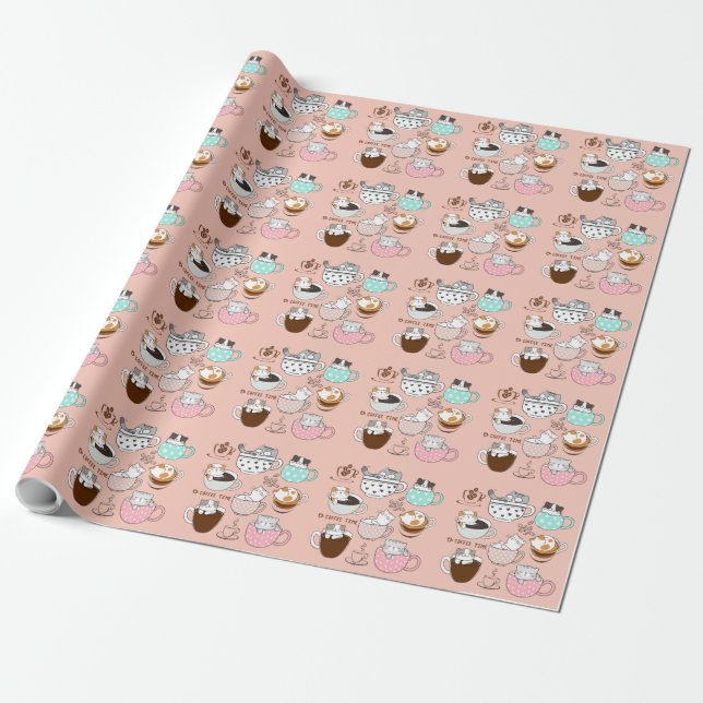 Papel De Regalo Coffee Cats Funny (Desenrollado)