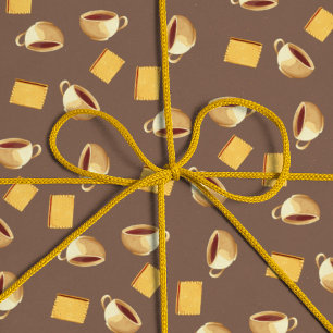 Papel De Regalo Coffee Chocolate Biscuits Patrón Taupe Comida marr