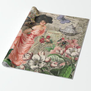 Papel De Regalo Coffee Lady Victorian Mujer Rosa Clásica