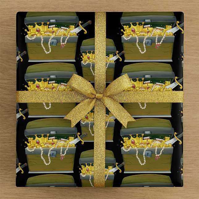 Papel De Regalo Cofre del Tesoro Pirata con Joyas y Espada (Subido por el creador)