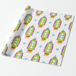 Papel De Regalo Cohetes Coloridos con Ventanas Circulares y Estrel