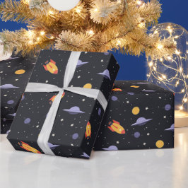 Papel De Regalo Cohetes Naves Espaciales Ovnis Planetas Estrellas