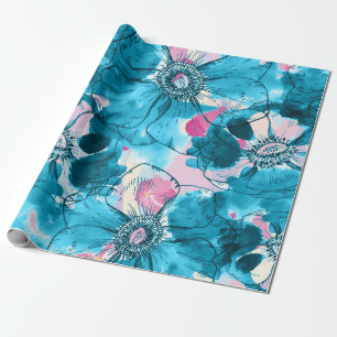 Papel De Regalo Colage de flores azules y rosadas desordenadas