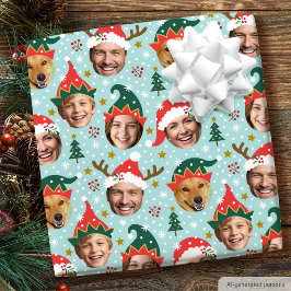 Papel De Regalo Colage de Fotos de Navidad Divertido Rostro Festiv