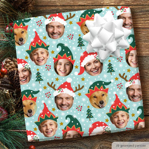 Papel De Regalo Colage de Fotos de Navidad Divertido Rostro Festiv