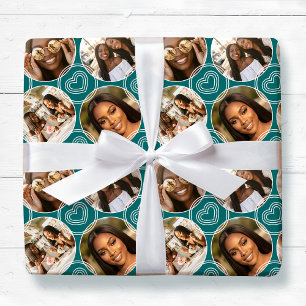 Papel De Regalo Colage Moderno de 4 Fotos Patrón de Círculo Corazó