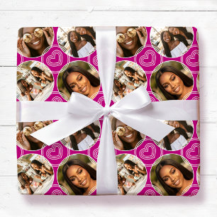 Papel De Regalo Colage Moderno de 4 Fotos Patrón de Círculo Corazó