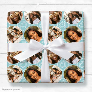 Papel De Regalo Colage Moderno de 4 Fotos Patrón de Círculo Corazó