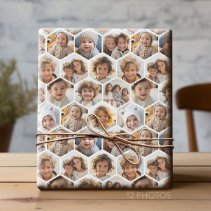 Papel De Regalo Colaje de 12 fotos - patrón funky de hexágonos en