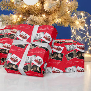 Papel De Regalo Colaje de Foto Familiar Rojo Festivo de Navidad