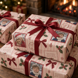 Papel De Regalo Colaje de fotos a rayas con garrapatea rosa vintag