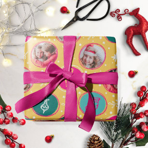 Papel De Regalo Colaje de Fotos Divertido Navidad Amarillo Brillan