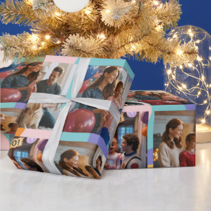 Papel De Regalo Colaje de fotos familiares retro “Año en revisión”