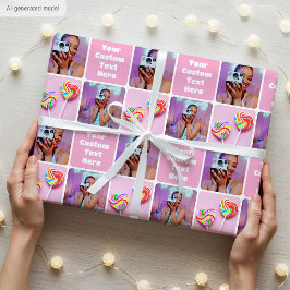 Papel De Regalo Colaje de Fotos Personalizado Moderno Retro Rosa T