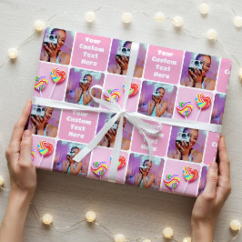 Papel De Regalo Colaje de Fotos Personalizado Moderno Retro Rosa T