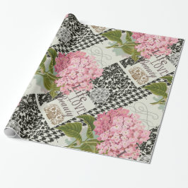Papel De Regalo Colaje de Hortensia Rosa Chic Arte de Damasco Anti