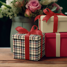 Papel De Regalo Colas rojas beige negras blancas Tartán patrón rev