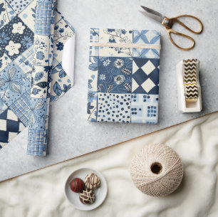 Papel De Regalo Colcha Azul Gingham Cottagecore Floral