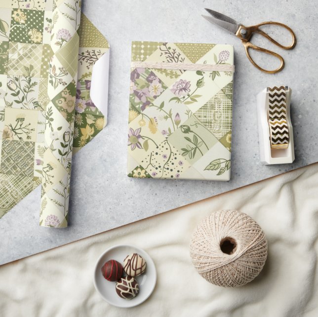 Papel De Regalo Colcha de Lila Verde Pastel con Parche de Gingham  (Artesanía)
