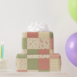 Papel De Regalo Colcha de Parche de Flores Campestre Rústica Verde