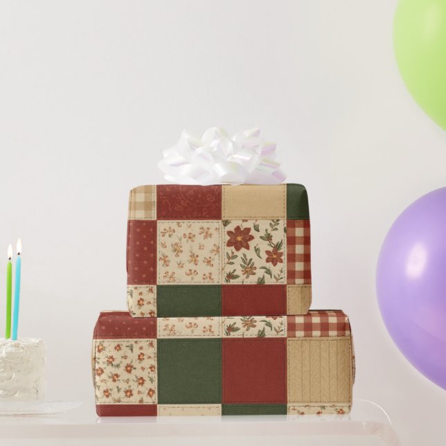 Papel De Regalo Colcha de parches de rojo verde Manta de patchwork (Regalos de fiesta)