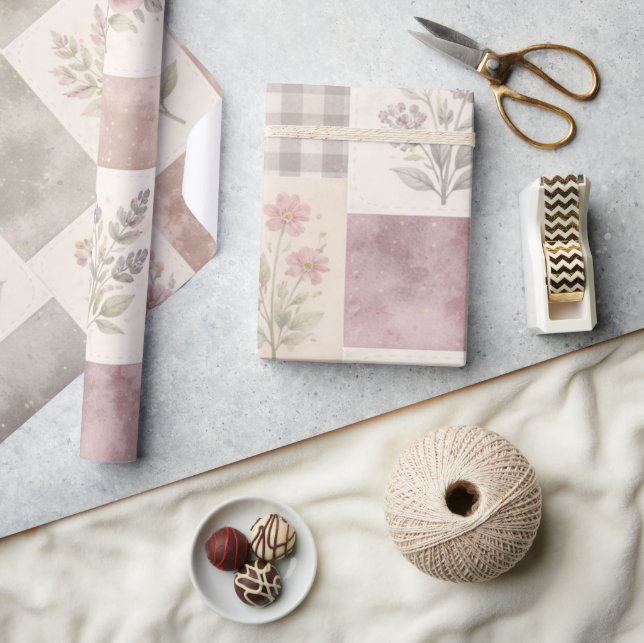 Papel De Regalo Colcha de patchwork morado pastel de granja modern (Artesanía)
