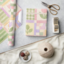 Colcha de patchwork rosa verde pastel femenino de
