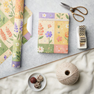 Papel De Regalo Colcha de patchwork rústica de granja verde y púrp