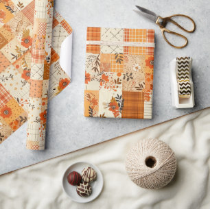 Papel De Regalo Colcha Naranja Gingham Cottagecore Floral