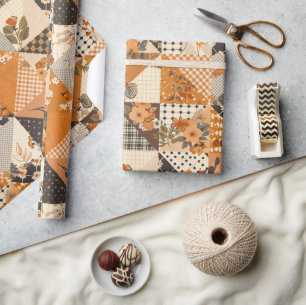 Papel De Regalo Colcha Naranja Gingham Cottagecore Floral