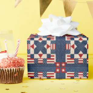 Papel De Regalo Colcha Patriótica Americana de Estrellas y Franjas