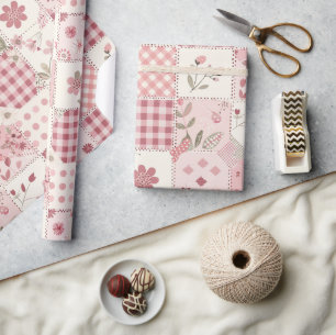 Papel De Regalo Colcha Rosa Cuadro Floral Cottagecore